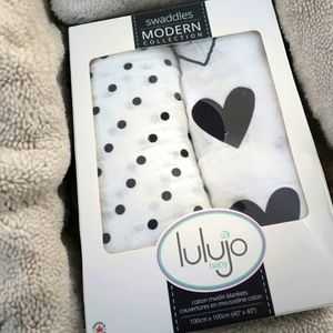 Lulujoy Baby Swaddle - Hearts and Dots - 2 Piece Set